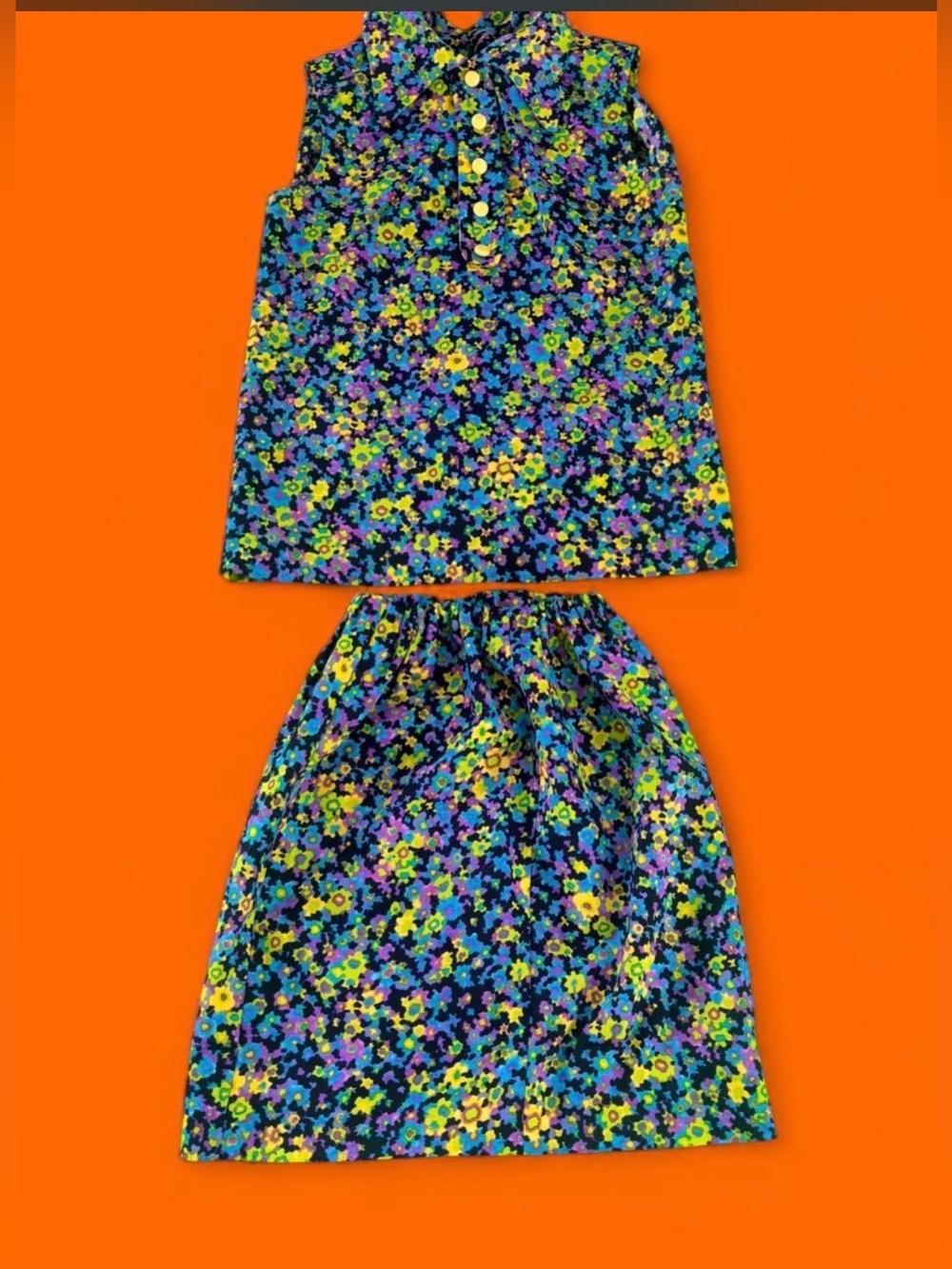 Vtg handmade barkcloth blouse and skirt set